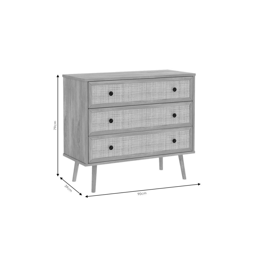 Cómoda de 3 Cajones con Patas de Madera