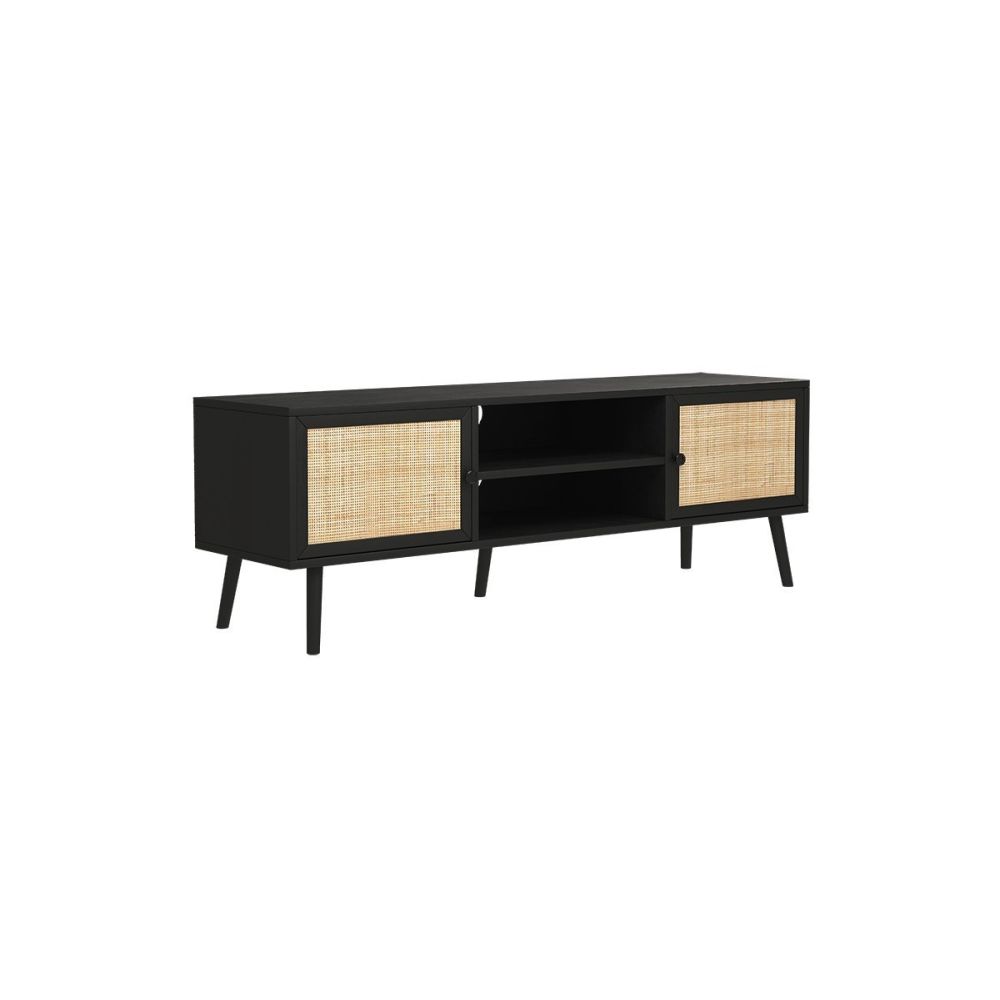 Mueble Mesa TV de Ratán en Color Negro-Natural