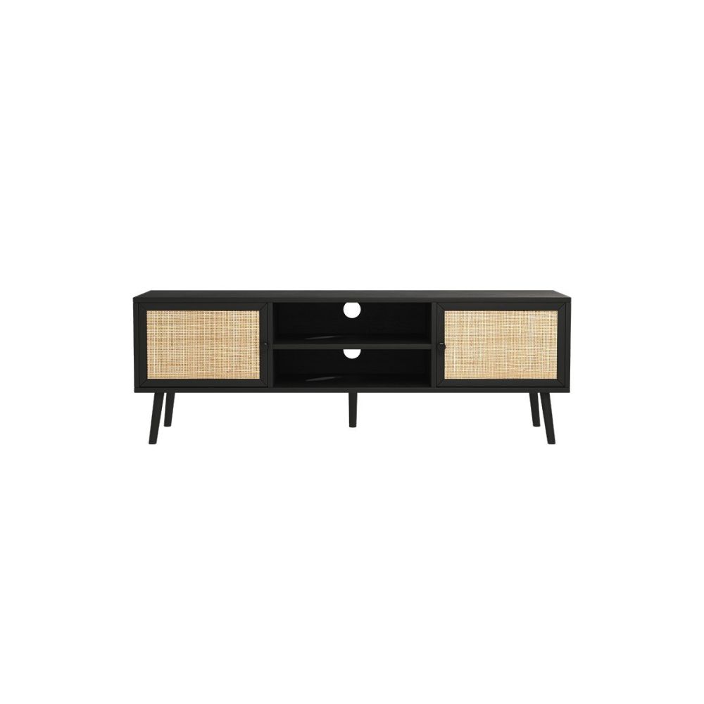 Mueble Mesa TV de Ratán en Color Negro-Natural