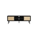 Mueble Mesa TV de Ratán en Color Negro-Natural