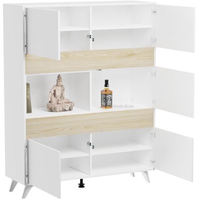 Conjunto de Salón Mueble Completo: Bajo TV, Vitrina, Estantería Decorativa y 2 Estantes - Estilo Roble y Blanco.