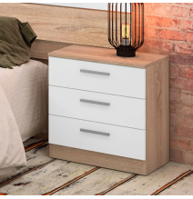 Mesita de Noche 3 Cajones, Acabado en Color Cambrian y Blanco, Medidas: 50 cm (La) x 34,6 cm (Fo) x 55 cm (Al)